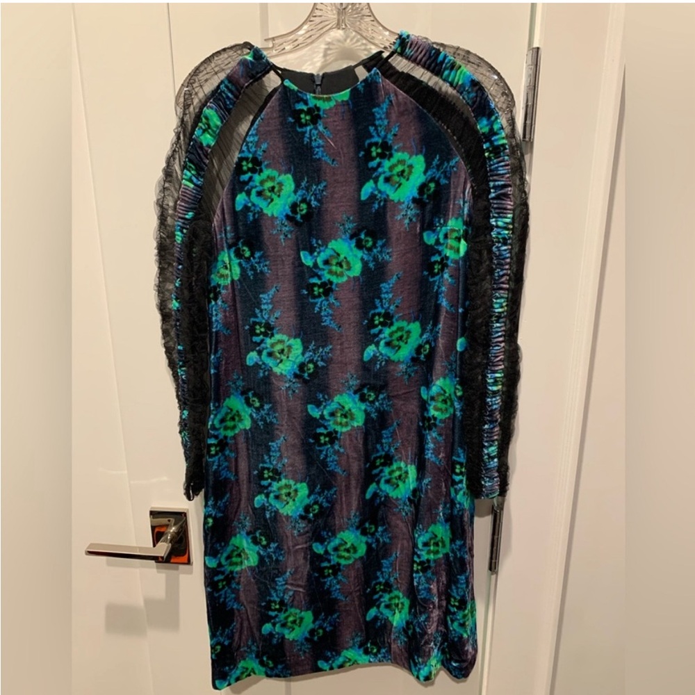 Black blue green flower floral Christopher Kane winter velvet dress size 8
